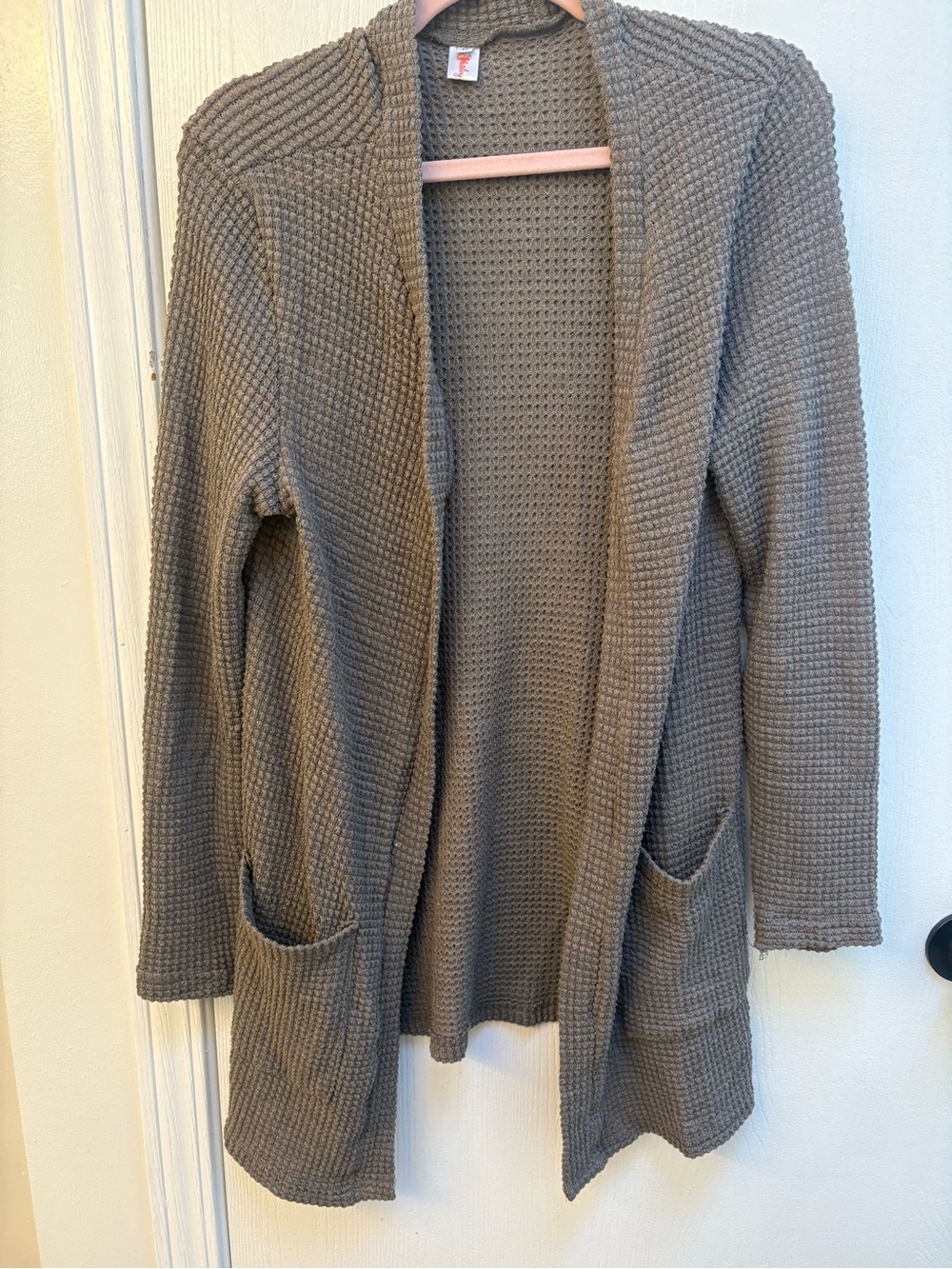 Open-Front Waffle Knit Cardigan Sweater - Taupe